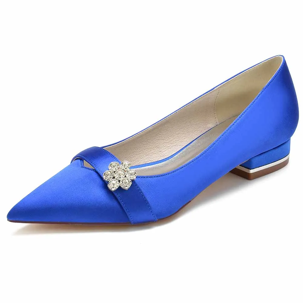 Women Event Flats Satin Bridal Shoes with Bead Buckle Pattern
