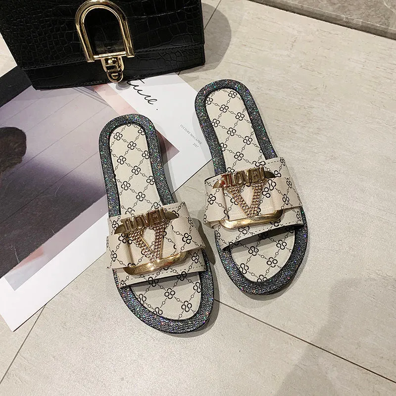 Women's slippers flat-bottom beach shoes